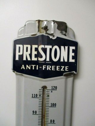 Vintage PRESTONE ANTI - FREEZE THERMOMETER PORCELAIN Gas Oil Sign Advertising 2