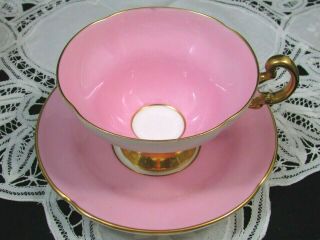 Old Royal Candy Pink Gold Handle Wide Tea Cup And Saucer