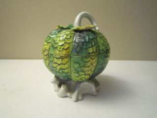 Antique French (?) Majolica Covered Jar In The Shape Of A Melon