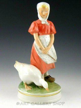 Vintage Royal Copenhagen Denmark Figurine 527 Goose Girl Red Dress Rare