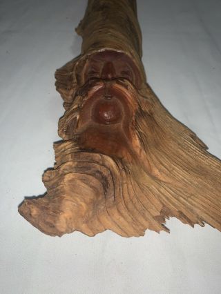 Vintage Wood Spirit Carving Wise Old Man Hand Carved Wood - Signed By Wells 3