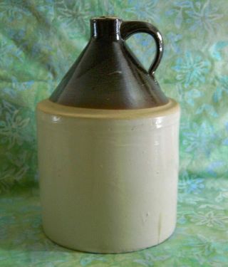 Antique Pottery Moonshine Jug One Gallon Tan / Brown W Large Fingers Handle