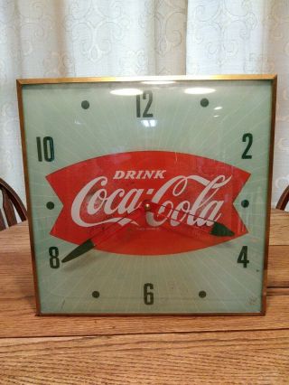 1950s Vintage Cocacola Fish Tail Lighted Advertising Pam Clock Sign