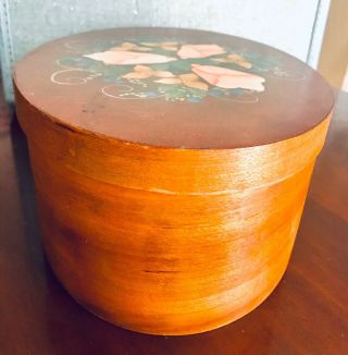 Vintage Wood Oval Shaker Style Finger Lap Pantry Box Hand Painted Lid Americana 3