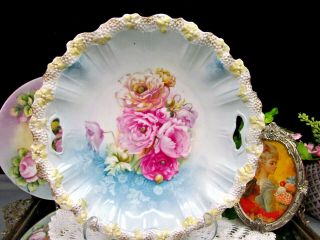 Rs Prussia Plate Stippled Floral Mold With Roses Rainbow Hues Germany Plate