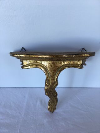 Antique Italian Florentine Gold Gilt Carved Wood Wall Shelf.  Stamped/numbered.