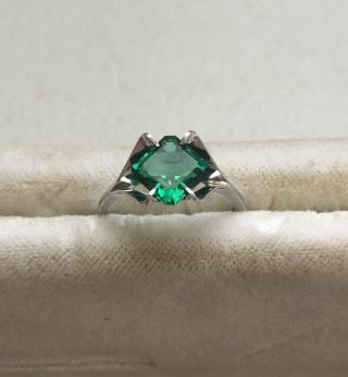 Vintage Esemco 10k White Gold Ring Dark Green Tourmaline Emerald Cut Size 5