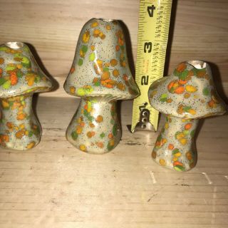 3 Vintage Ceramic Mushrooms Candlestick Incense Holders Psychedelic Orange Green