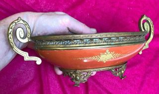 Antique Sevres France Gilt Bronze Mounts Handles Hand Painted Porcelain Bowl