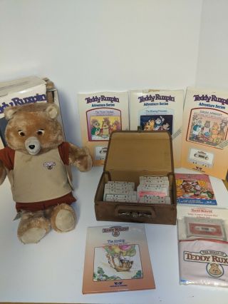Vintage 1985 Teddy Ruxpin Worlds Of Wonder Talking Bear W/ Tapes And More