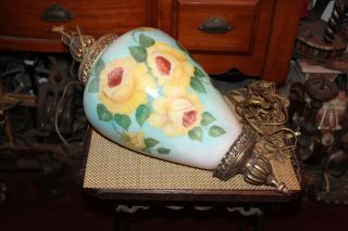 Vintage Victorian Style Hanging Ceiling Light Fixture Hand Painted Flower Signed