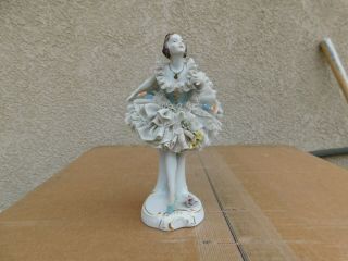 Antique Dresden Lace Skirt Lady Porcelain Figurine Germany Marked
