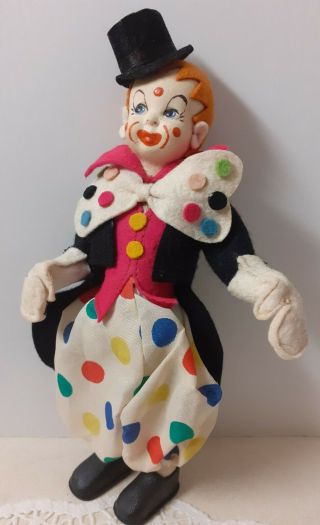 Antique Rosy Handmade Italian Felt Clown Doll Circa 1940 