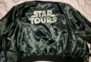 Vintage Disney Mgm Studios Star Tours Black Satin Jacket Disneyland Wars Xl