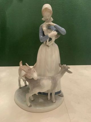 Vintage GDR Porcelain Figurine Girl with Goats Blue & White Germany 2