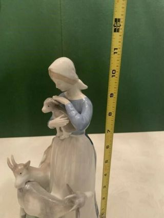 Vintage GDR Porcelain Figurine Girl with Goats Blue & White Germany 3