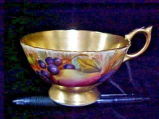 Aynsley China Orchard Fruit Gold Gilt Tea Cup Teacup Signed D.  Jones