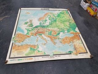 Rare Large Vintage Mid Century Europe 1967 10th Ed Wenschow Wall School Map