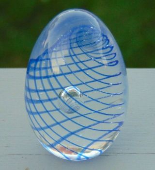 Vintage Art Glass Marble Paperweight Egg Shape Blue Swirl 1.  75 " X 2.  75 "