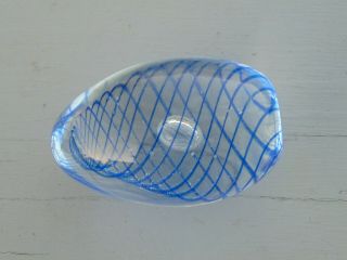Vintage Art Glass Marble Paperweight Egg Shape Blue Swirl 1.  75 