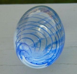 Vintage Art Glass Marble Paperweight Egg Shape Blue Swirl 1.  75 