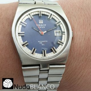 Vintage Tissot Automatic Pr 516 Gl Stainless Stell Watch Blue Dial Circa 1965