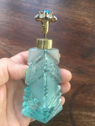 Turquoise / Stones - Iw Rice Pump Atomizer Glass Perfume Bottle Hand Cut 5.  5 