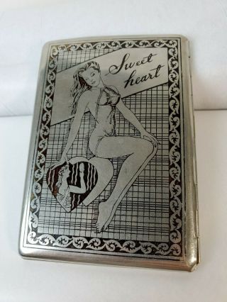 Vintage Ww2 Era Sweetheart Pin - Up Cigarette Case