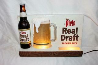 Vintage Piels Real Draft Beer Lighted Bubbler Motion Backbar Sign