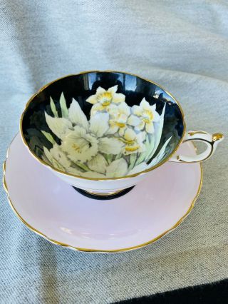 Vintage Paragon Teacup & Saucer Spring Bouquet Pink And Black