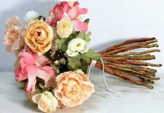 Vtg/faux/artificial/silk Flower Bouquet/orange/yellow/pink/roses/cottage Chic