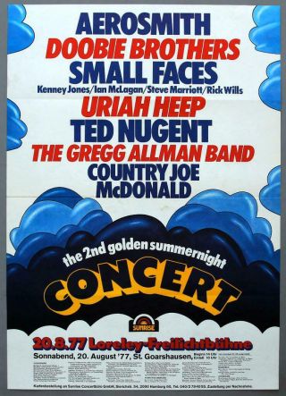 Aerosmith Uriah Heep Gregg Allman Mega Rare Vintage 1977 Concert Poster
