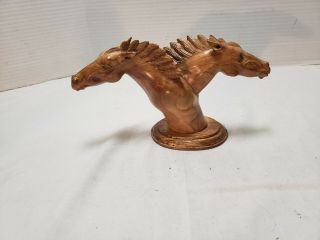 Double Horse Head Carved Wood Sculpture 3