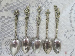 Vintage Set 5 Demitasse Silver Plate Spoons Figural Italy