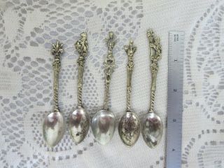 Vintage Set 5 Demitasse Silver Plate Spoons Figural Italy 2