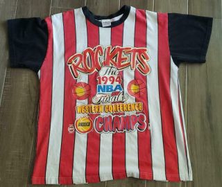 Rare 1994 Houston Rockets Champions Red White Stripe Tee Shirt Xl Vintage Nba