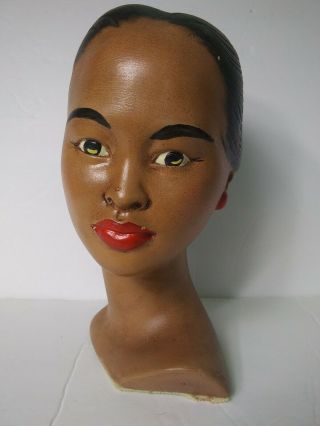 Vintage Chalkware Polynesian Woman Head Bust Statue 1950 60s  C2