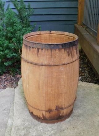 Antique Vintage Nail Keg Barrel Wood Staved 19 " Primitive Farm