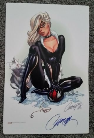 J Scott Campbell Spider - Man Black Cat Statue Marvel Sdcc 11x17 Art Print Signed