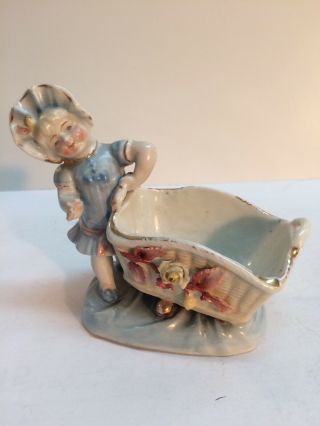 Antique Porcelain Conta & Boehme Girl In A Bonnet With Basket Match Holder
