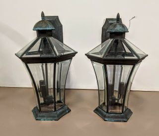 Pair Large Vintage Brass/copper Exterior Outdoor Wall Sconce Light Fixtures
