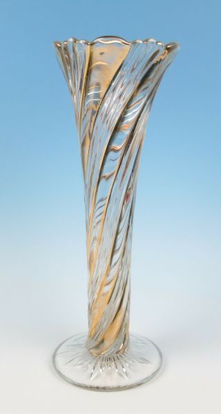 Duncan & Miller 16.  5 " Gold Flash Two - Ply Swirl Glass Vase Eapg Large Antique