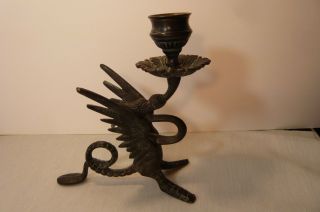 Cast Iron Griffen Chamber Stick Candle Holder - Weight - 6 1/2 X 7 1/4 "