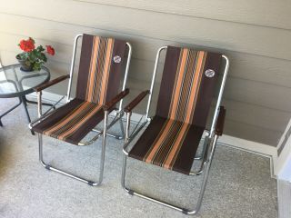 2 Vintage Airstream A&e Systems Elite Chrome Folding Lawn Chairs Brown Great