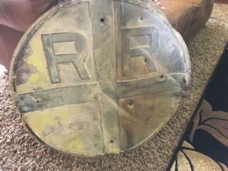 Vintage Railroad Crossing Sign 24 " Inches Heavy Metal Round Patina Bullet Holes