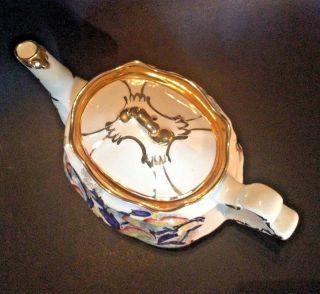 Arthur Wood Pedestal Tea Pot - Hand Painted Boho Floral Gold Accents - England 2