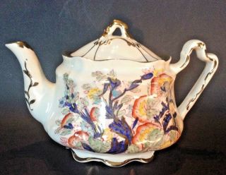 Arthur Wood Pedestal Tea Pot - Hand Painted Boho Floral Gold Accents - England 3