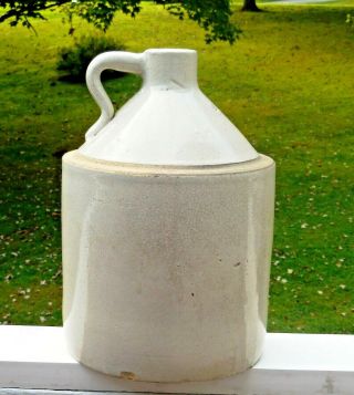 Vintage Stoneware Jug Crock 1 Gallon Salt Glazed Beige 10 - 3/4 " High