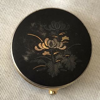 Vintage Black And Gold Cloisonne Trinket Pill Box Flower