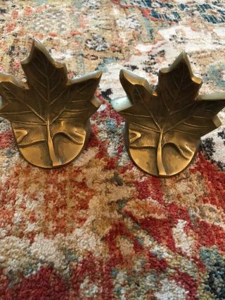 Vintage Decorative Crafts Heavy Brass Maple Leaf Bookends Korea